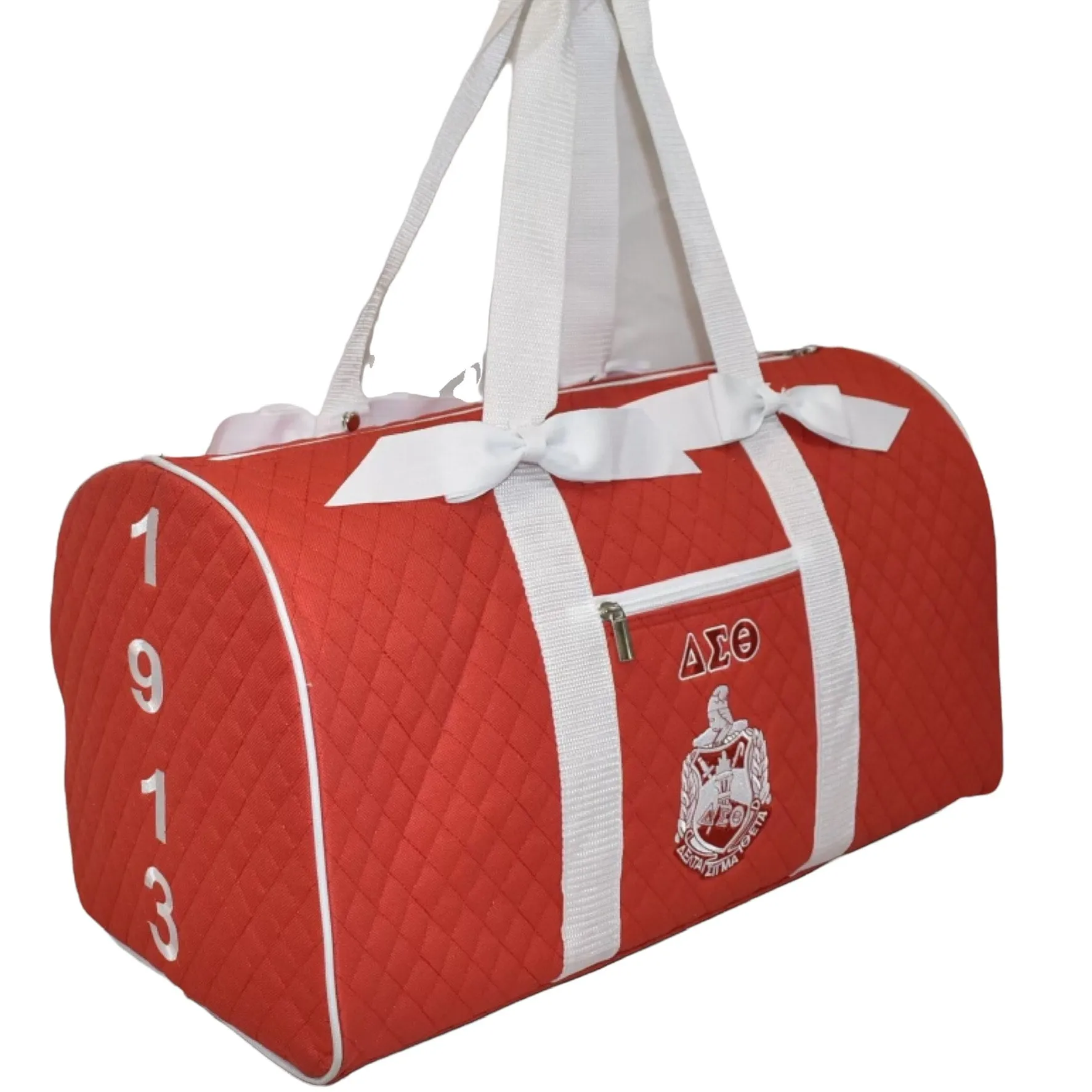 ΔΣΘ QUILTED DUFFLE BAG (WHITE HANDLES)