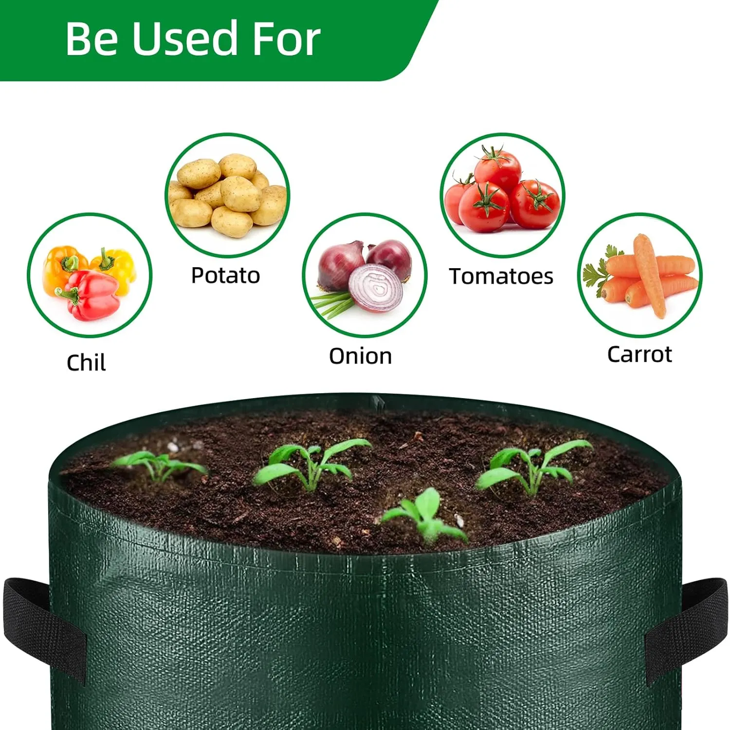 10 Gallon 3-Pack Potato Grow Bags, Heavy Duty PE Fabric Pots with Flap and Handles, Green Planter Bags for Potato Vegetables Outdoor Garden, 17.7''x13.8'' Large for All Plants Growing