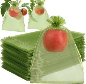 100-Pack Green High-Density Mesh Fruit and Vegetable Protection Bags - Guard Against Pests, Insects, and Birds (7 * 10 Inch)