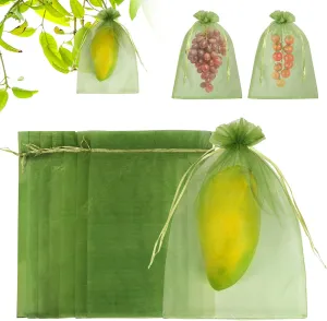 100 Pcs Fruit Protection Bags, 8''12'' Netting Bags for Trees, Green Mesh Bags with Drawstring for Fruits, Flowers & Vegetables