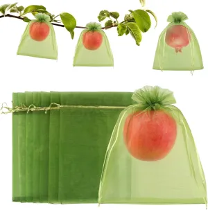 100 Pcs Fruit Protection Netting, 6''9'' Green Cover Mesh With Drawstring for Trees, Flowers and Vegetables