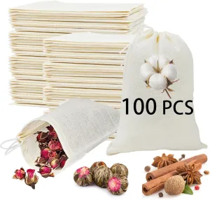 100PCS Spice Bags - Reusable Cloth Drawstring Bags, 3x4, Empty, for Cooking, Herb, Potpourri