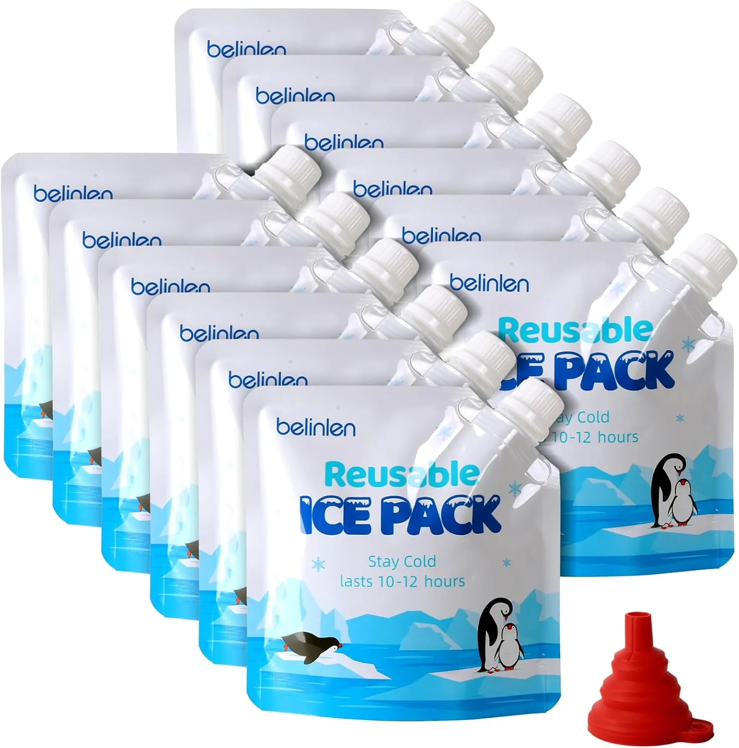 12 Pack 7 x 7 Inch Reusable Long Lasting Ice Packs for Cooler, Cooler Shock Ice Packs for Lunch Box, Lunch Bags for Beach, Fishing, Camping(7.87mil)