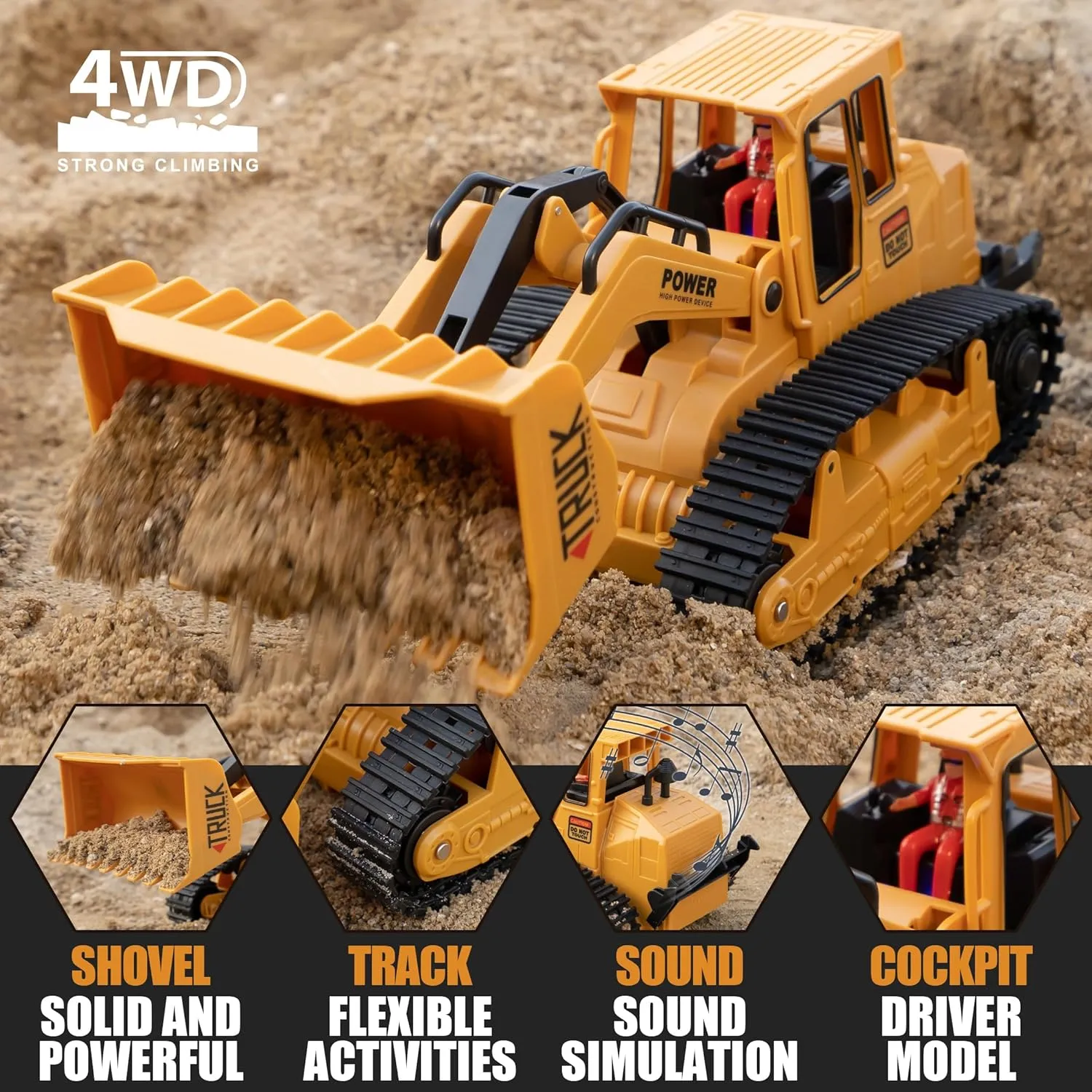 1/20 Construction Bulldozer Toy - Kids Toy Engineering Digger Truck, Remote Control Hydraulic Toy Car for 6 7 8 9 Year Old Boys Girls, Beginner Car Tractor Vehicle Birthday Gifts for Kids