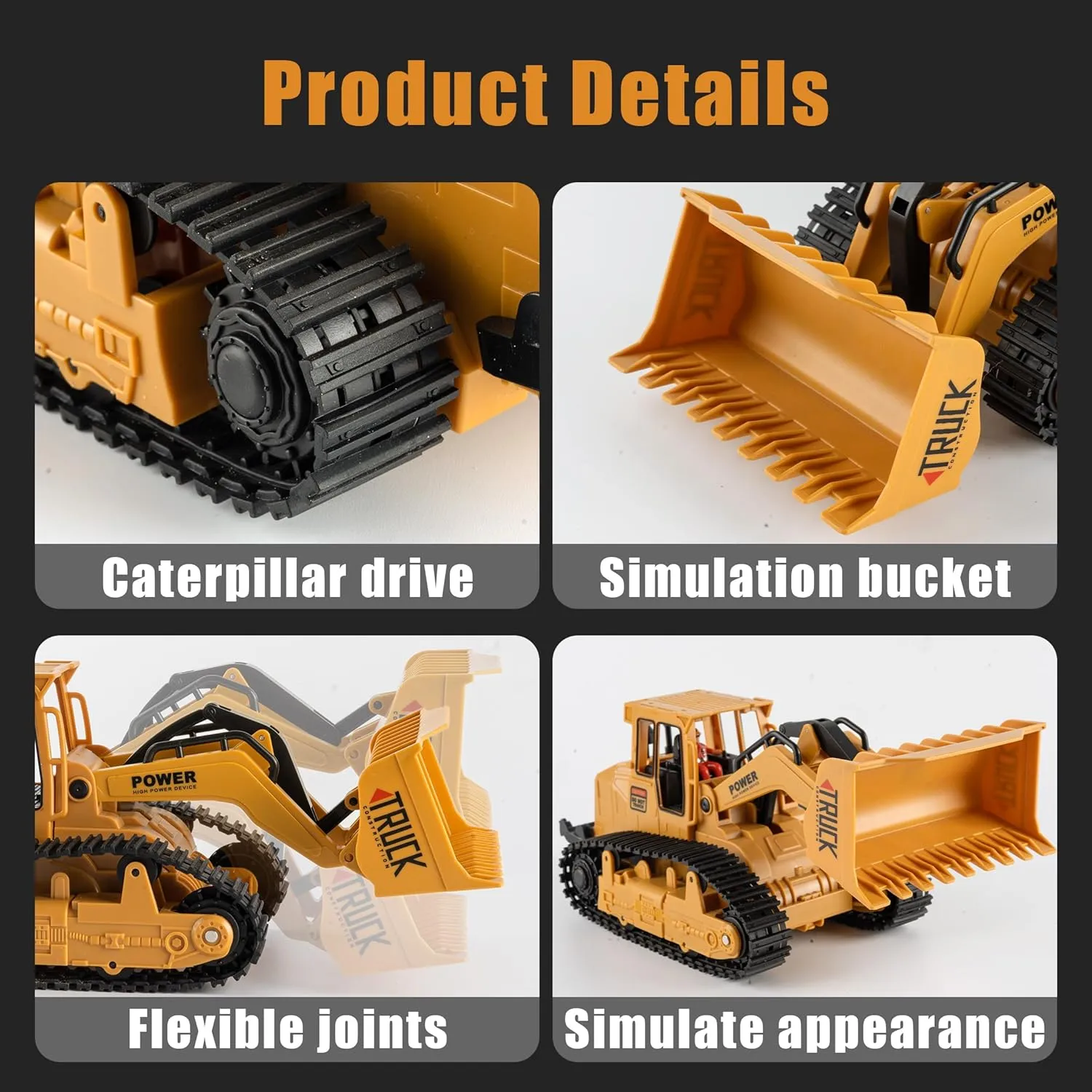 1/20 Construction Bulldozer Toy - Kids Toy Engineering Digger Truck, Remote Control Hydraulic Toy Car for 6 7 8 9 Year Old Boys Girls, Beginner Car Tractor Vehicle Birthday Gifts for Kids