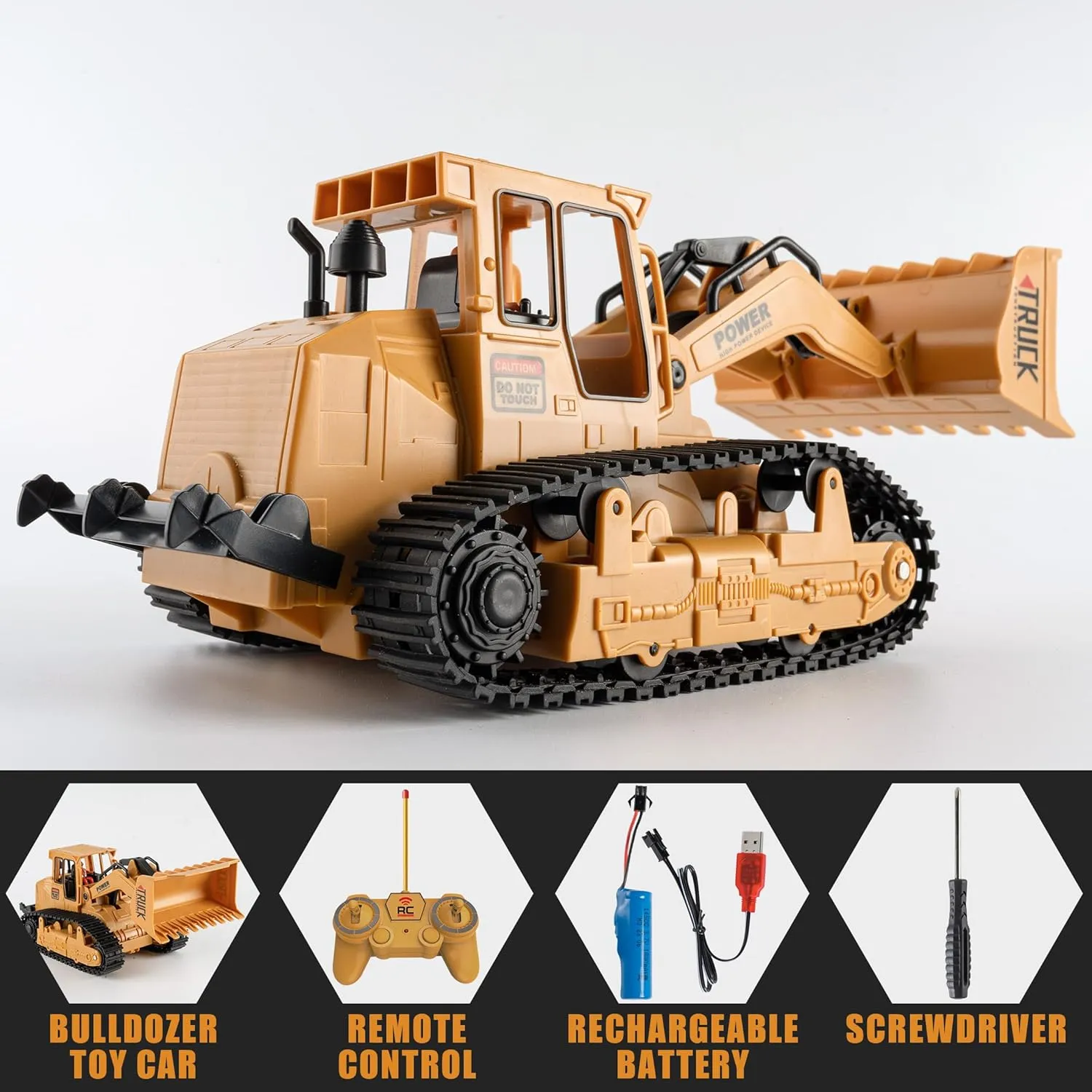 1/20 Construction Bulldozer Toy - Kids Toy Engineering Digger Truck, Remote Control Hydraulic Toy Car for 6 7 8 9 Year Old Boys Girls, Beginner Car Tractor Vehicle Birthday Gifts for Kids