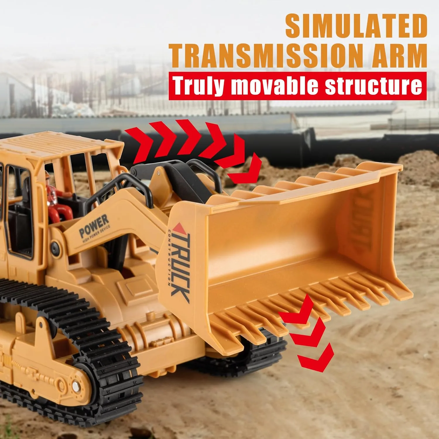 1/20 Construction Bulldozer Toy - Kids Toy Engineering Digger Truck, Remote Control Hydraulic Toy Car for 6 7 8 9 Year Old Boys Girls, Beginner Car Tractor Vehicle Birthday Gifts for Kids