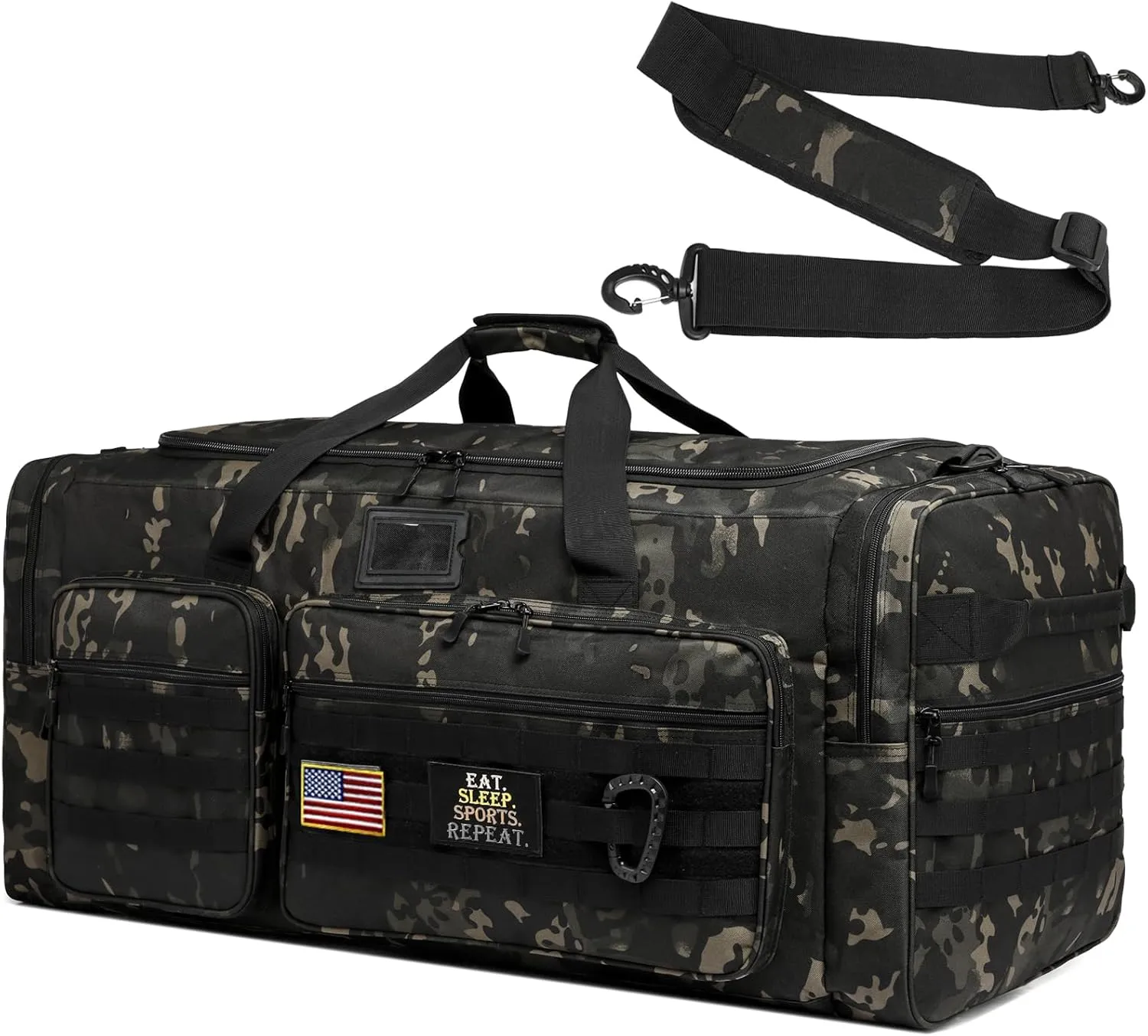130L Hockey Bag Extra Large Heavy Duty Mens Sport Gym Equipment Duffle Bag for Football, Basketball, Team Coach, Travel (Black Camo)