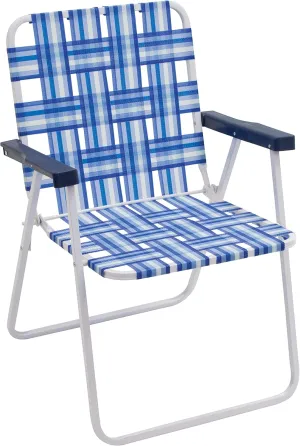 16" Extended Height Folding Web Lawn Chair, Blue/White