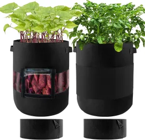 2-Pack 11 Gallon 360°Visible Potato Grow Bags, Potato Pot Planter with Flap Window Shade Cloth, Potato Growing Containers, 380g Thickened Felt Garden Planting Bag for Growing Potatoes Vegetables