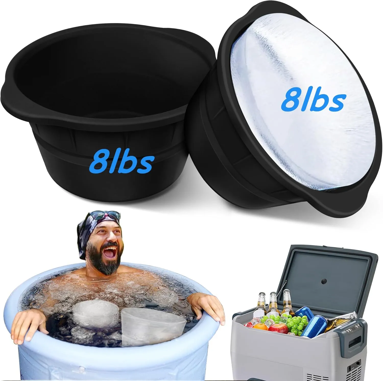 2 pack Extra Large Ice Block Mold, 8LB Silicone Big Ice Cube Tray for Ice Bath, Cold Plunge Accessories, and Water Chiller