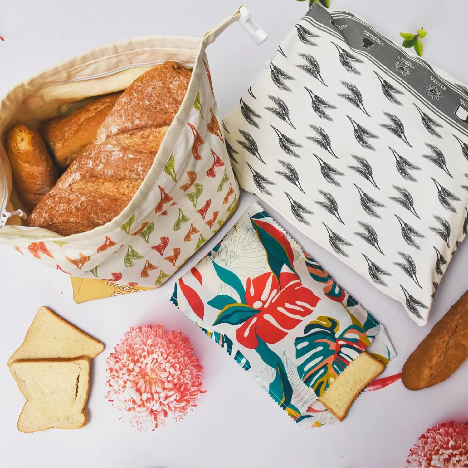 2 PCS Bread Bag - Reusable Beeswax Bread Bags,with Beeswax Lining,with Sealed Zipper Lining,Double Locking,Keep Food Fresh - Freezer Storage Bags for Baking enthusiasts Lovers