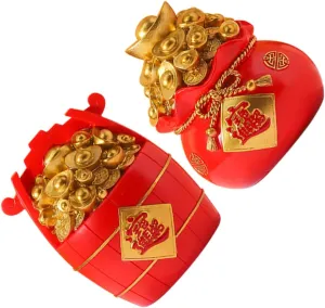 2 Pcs Resin Coin Jars Large Piggy Banks for Boys and Girls Saving Bank Fortune Bag Style Decor