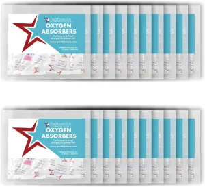 200cc Oxygen Absorber Compartment Packs - Food Grade - Non-Toxic - Food Preservation - Long-Term Food Storage Guide Included (100 Count (20 Packs of 5))