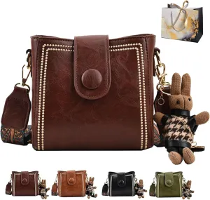 2025 New Bootara Bucket Bag, Bootara Women's Vintage Bunny Charm Bucket Bag, Stylish Minimalist Leather Purse