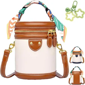 2025 New Leather Colorblock-Bucket Bag for Women, Adjustable Colorblock Bucket Bag Casual, Fashion Versatile Crossbody Bags