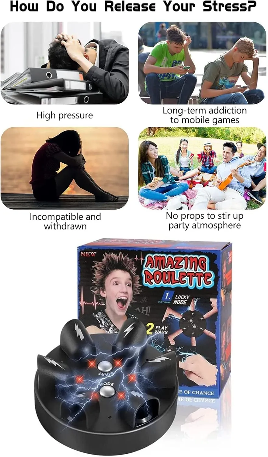 2025 Shock Roulette Party Game -【New Version】Electric Finger Lie Detector, Interesting Polygraph Party Game Toy, Finger Shock Game for Family Party, Decompression Funny Toy for 2-6 Palyers (1 PC)