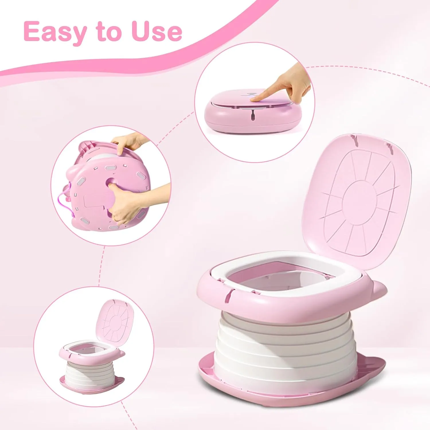 2025 Upgraded Portable Potty Training Toilet Seat for Toddlers Boys and Girls,Travel Potty Foldable,Toilet Apply Outdoor, Camping, Indoor (Pink) by Yszawmx, Including a roll of garbage bags