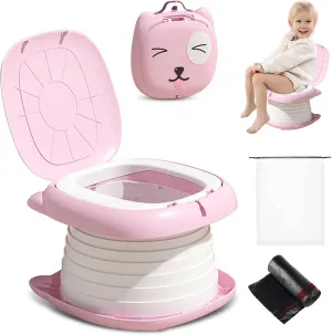 2025 Upgraded Portable Potty Training Toilet Seat for Toddlers Boys and Girls,Travel Potty Foldable,Toilet Apply Outdoor, Camping, Indoor (Pink) by Yszawmx, Including a roll of garbage bags