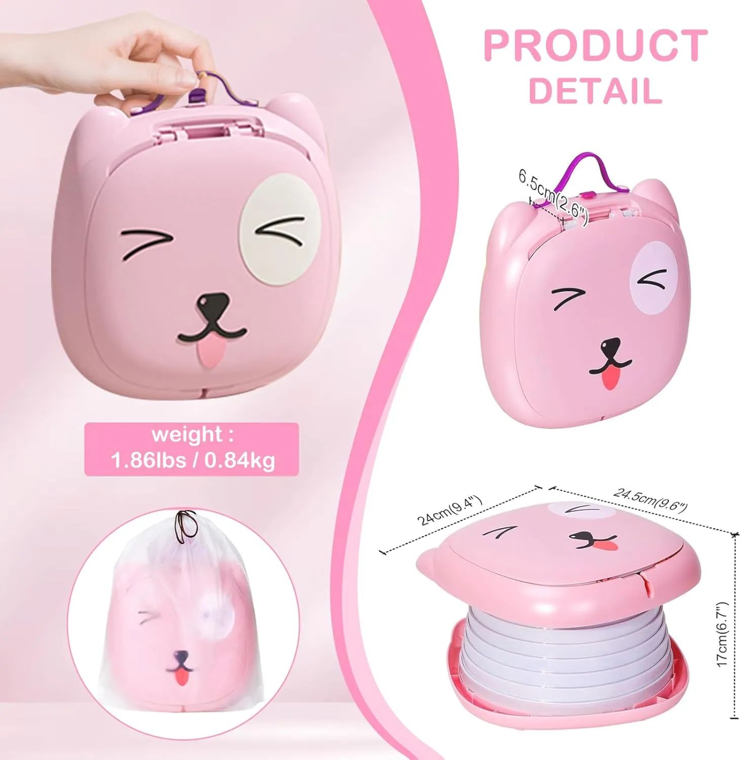 2025 Upgraded Portable Potty Training Toilet Seat for Toddlers Boys and Girls,Travel Potty Foldable,Toilet Apply Outdoor, Camping, Indoor (Pink) by Yszawmx, Including a roll of garbage bags
