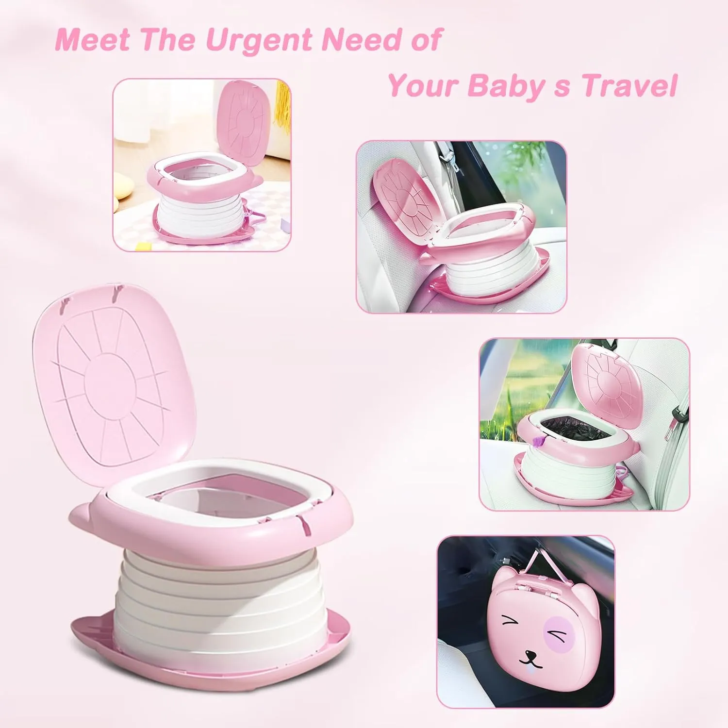 2025 Upgraded Portable Potty Training Toilet Seat for Toddlers Boys and Girls,Travel Potty Foldable,Toilet Apply Outdoor, Camping, Indoor (Pink) by Yszawmx, Including a roll of garbage bags