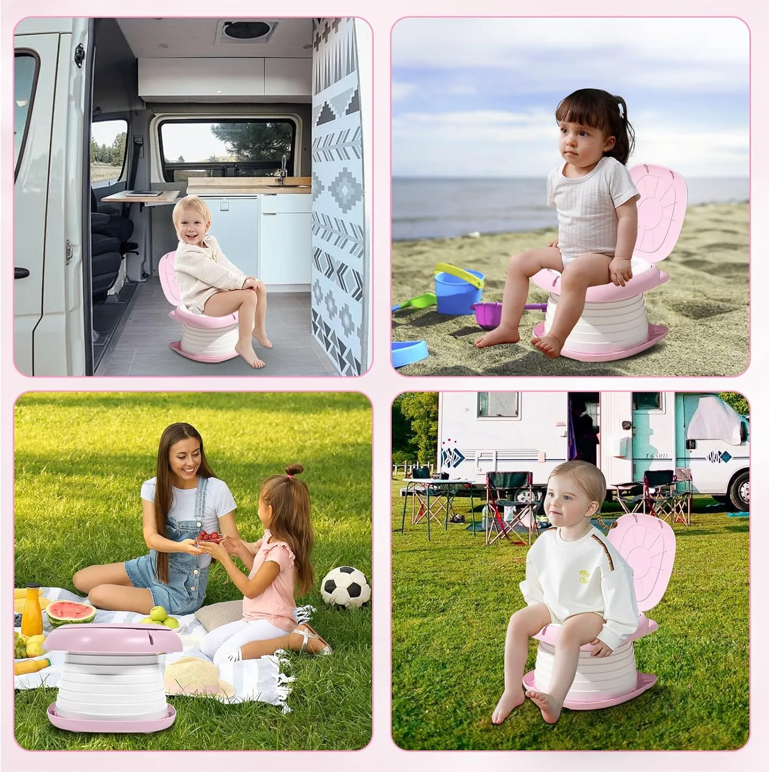 2025 Upgraded Portable Potty Training Toilet Seat for Toddlers Boys and Girls,Travel Potty Foldable,Toilet Apply Outdoor, Camping, Indoor (Pink) by Yszawmx, Including a roll of garbage bags