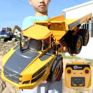 23IN Super Large 1/20 RC Dump Truck, 12CH Electric Remote Control Transport Vehicle Engineering Vehicle Model, Alloy Lever One -Click Lifting RC Construction Truck Xmas Gift for Kids Adults