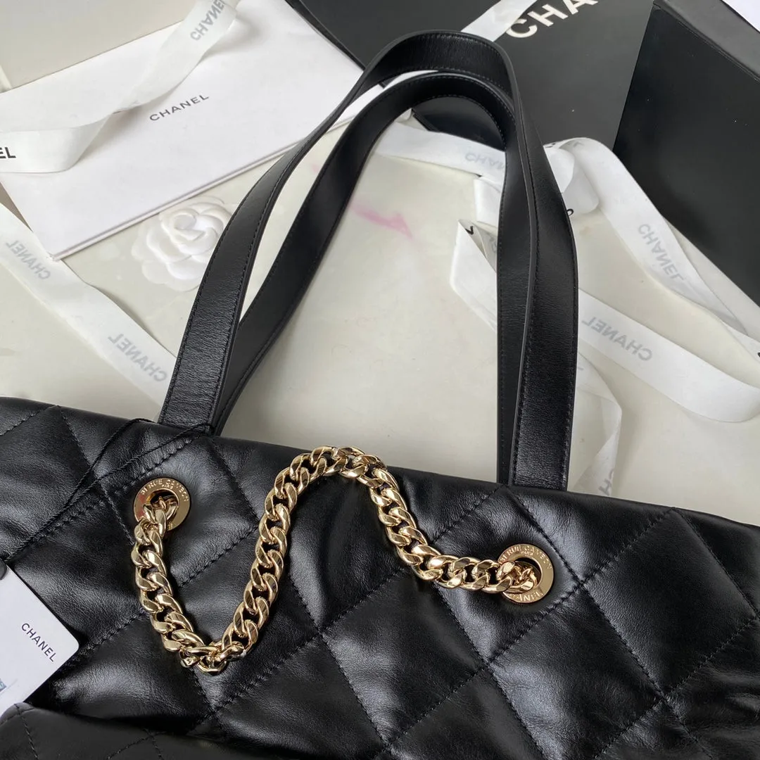 23P Calfskin CHANEL Hobo Gold Black Special edition Hardware Customer-friendly Shopping