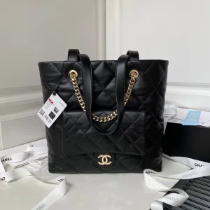 23P Calfskin CHANEL Hobo Gold Black Special edition Hardware Customer-friendly Shopping