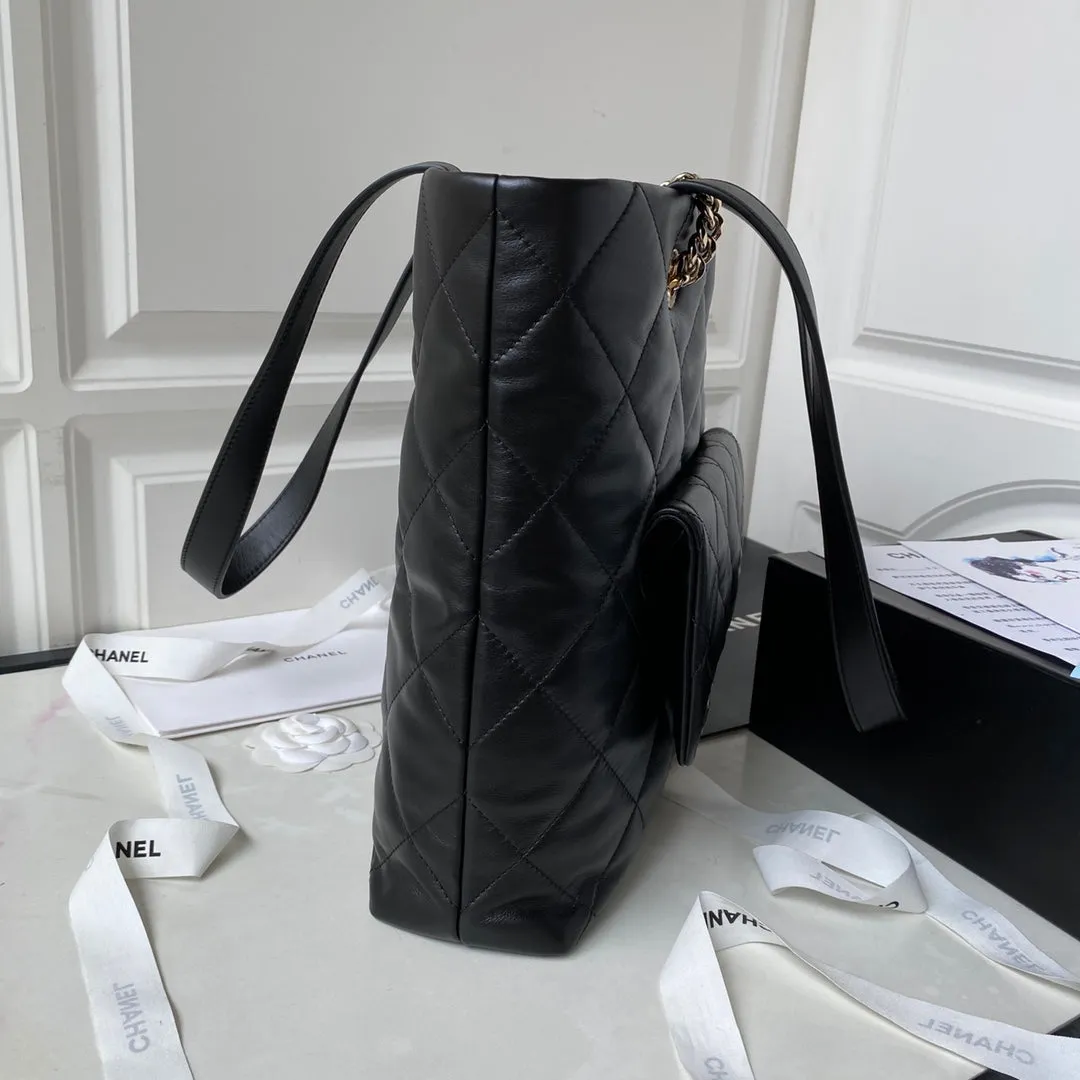 23P Calfskin CHANEL Hobo Gold Black Special edition Hardware Customer-friendly Shopping