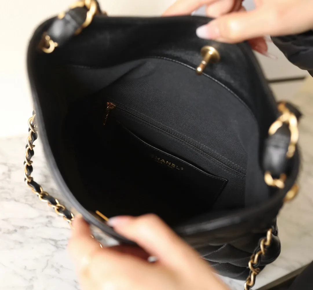 24p black gold hardware hobo bag 28cm Dedicated assistance lambskin CHANEL Super affordable