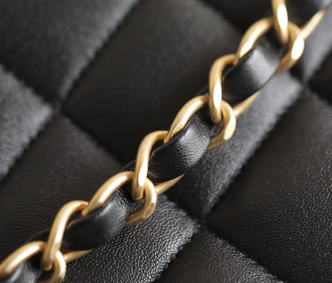 24p black gold hardware hobo bag 28cm Dedicated assistance lambskin CHANEL Super affordable