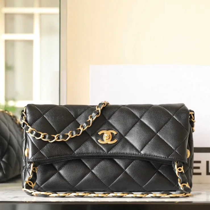 24p black gold hardware hobo bag 28cm Dedicated assistance lambskin CHANEL Super affordable
