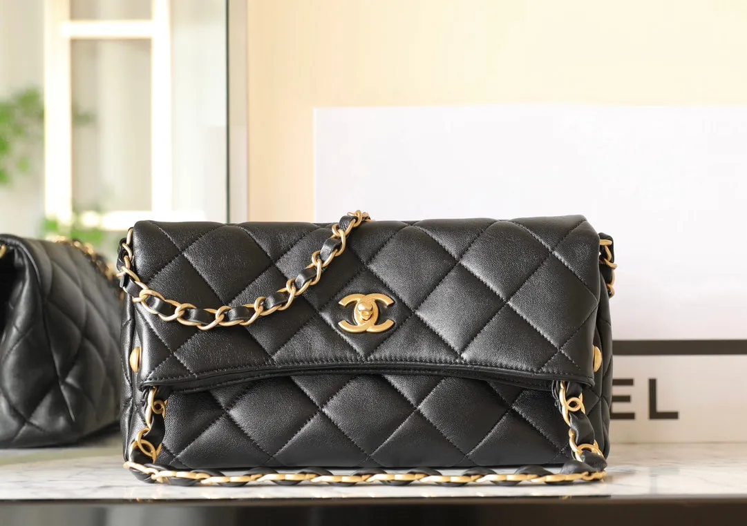 24p black gold hardware hobo bag 28cm Dedicated assistance lambskin CHANEL Super affordable