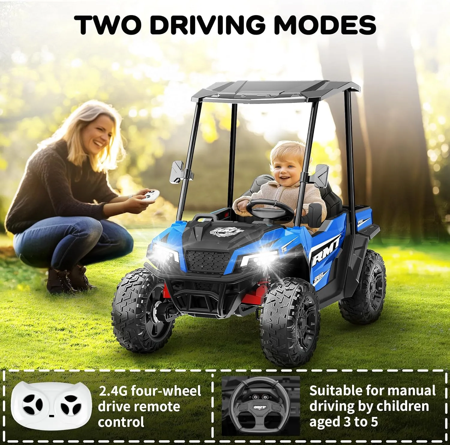 24V Ride on Dump Truck, Kids Ride on Toys with Parental Remote, 4WD Battery Powered Toy w/Safety Belt, Electric Tipping Bucket, Three Speed Adjustment and Removable Skylight -Blue