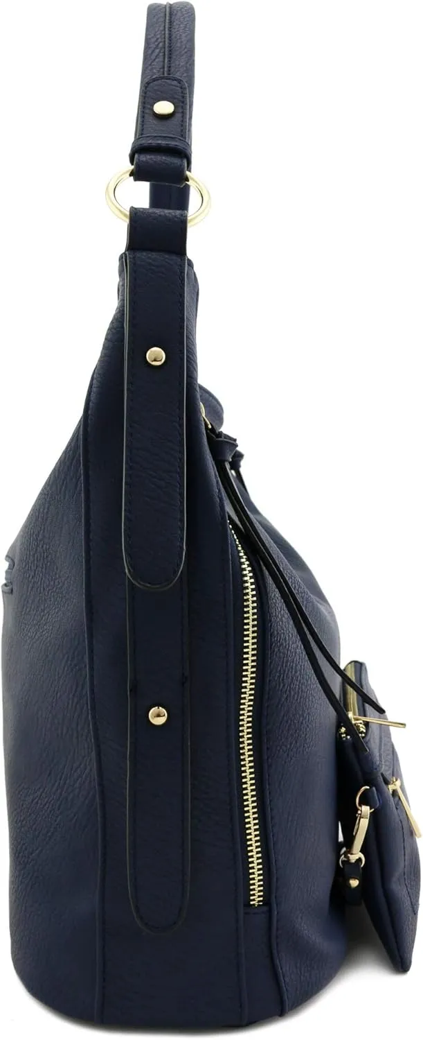 2pc Set Faux Leather Large Hobo Bag with Pouch Purse