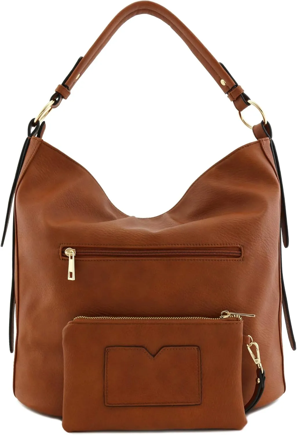 2pc Set Faux Leather Large Hobo Bag with Pouch Purse