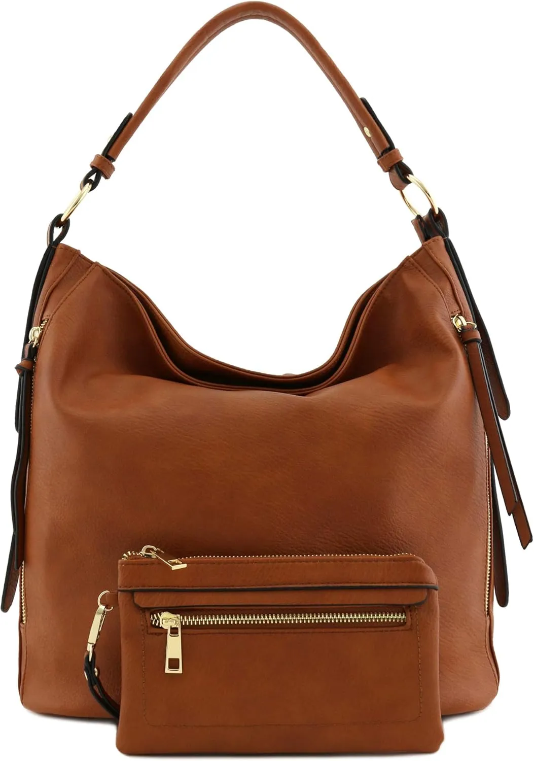 2pc Set Faux Leather Large Hobo Bag with Pouch Purse
