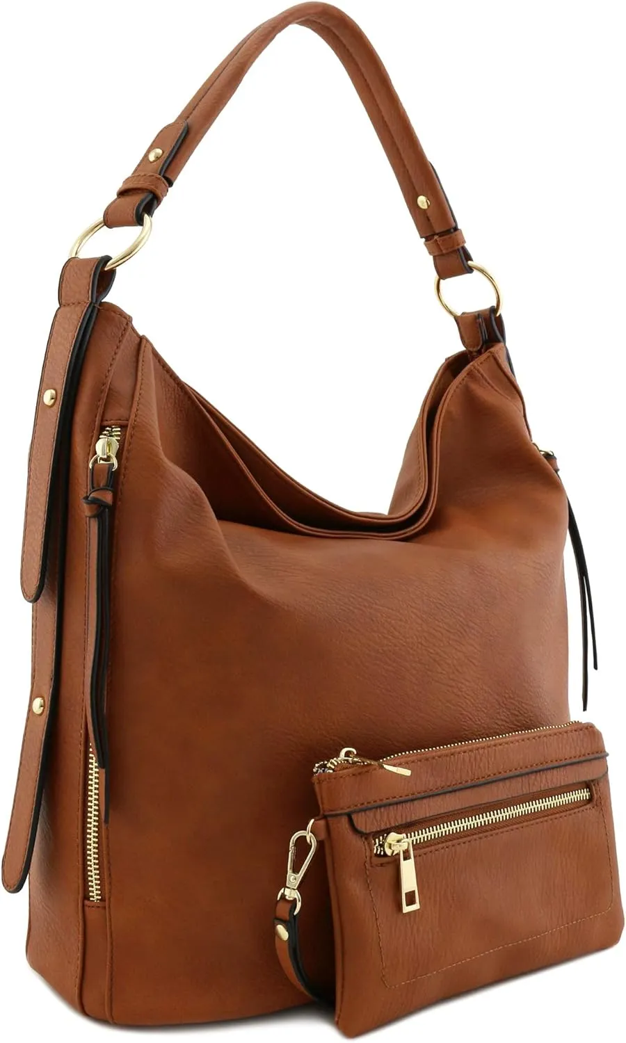 2pc Set Faux Leather Large Hobo Bag with Pouch Purse