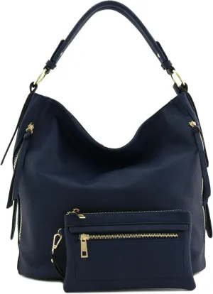 2pc Set Faux Leather Large Hobo Bag with Pouch Purse
