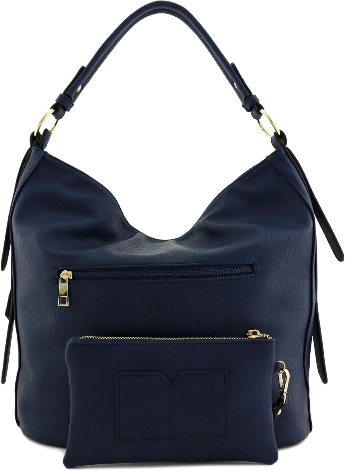 2pc Set Faux Leather Large Hobo Bag with Pouch Purse