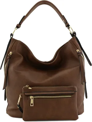 2pc Set Faux Leather Large Hobo Bag with Pouch Purse