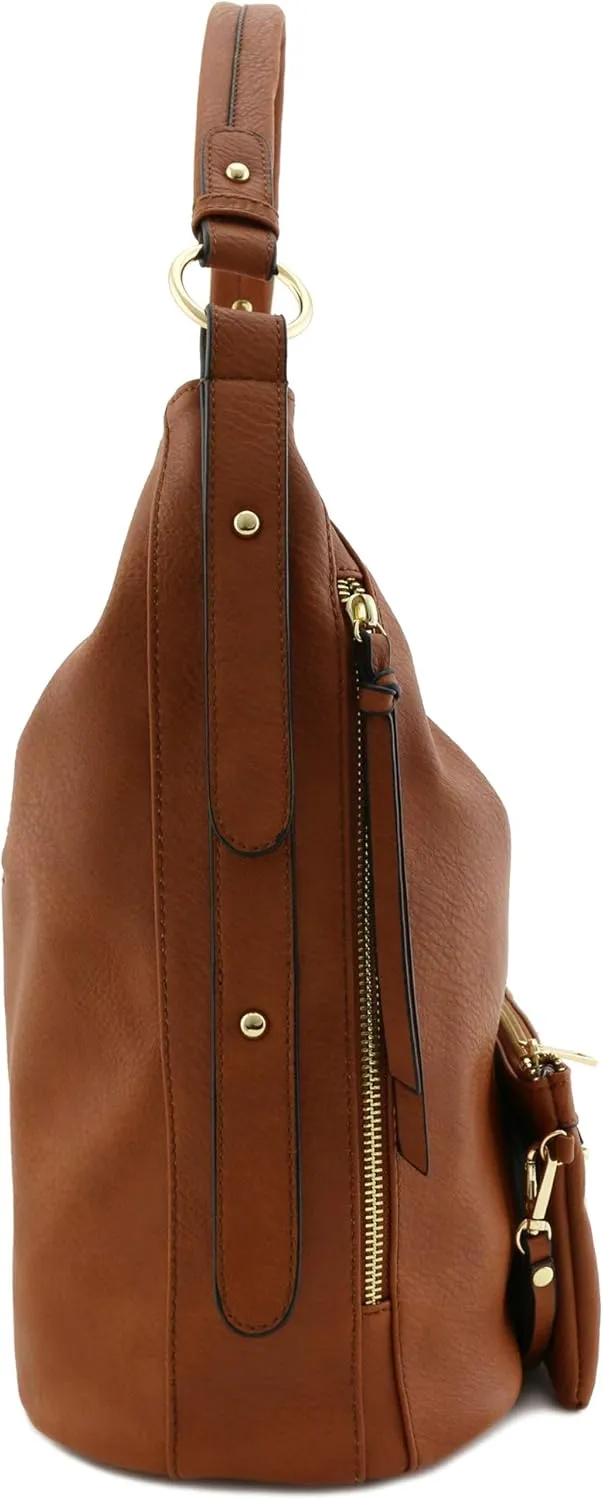 2pc Set Faux Leather Large Hobo Bag with Pouch Purse