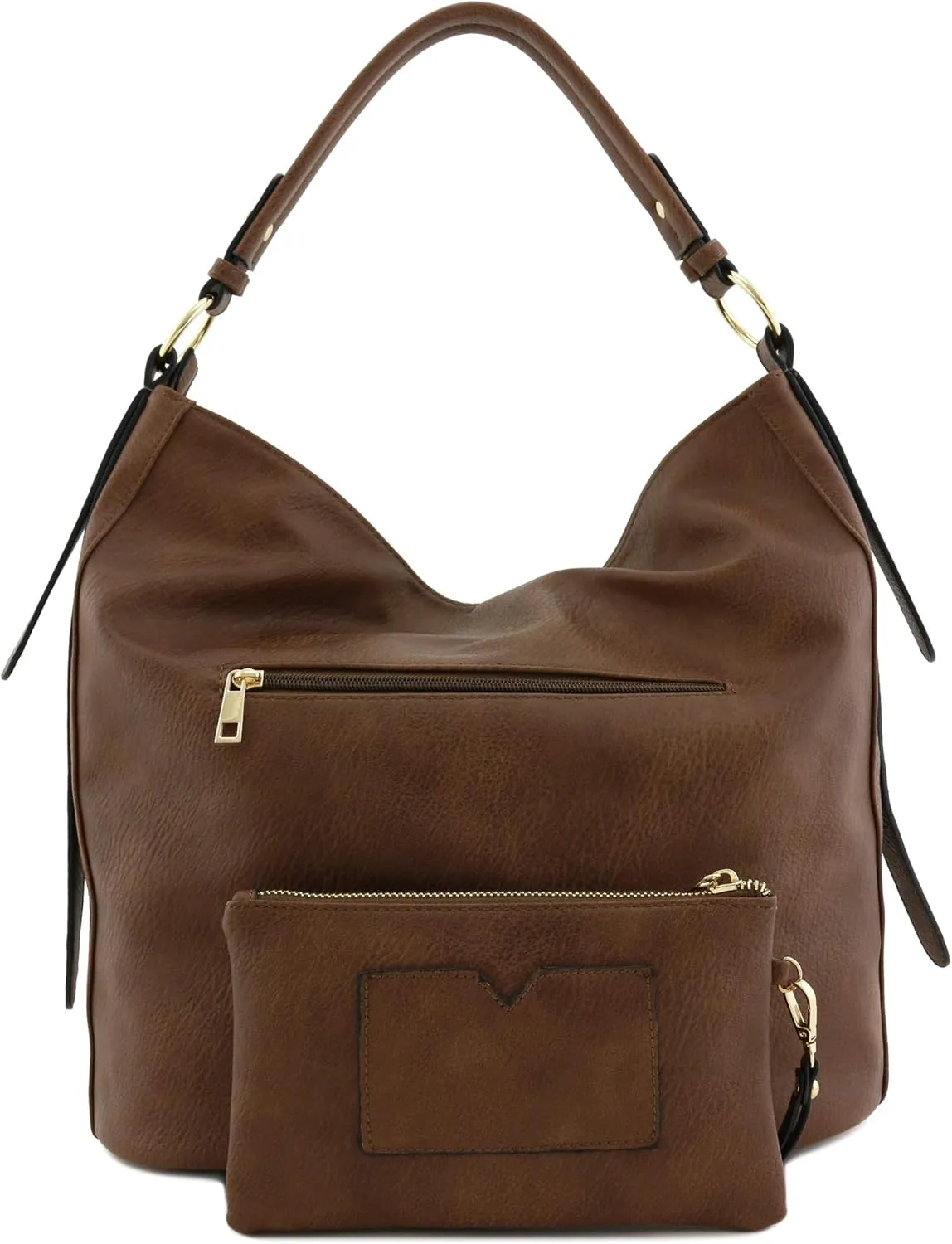 2pc Set Faux Leather Large Hobo Bag with Pouch Purse