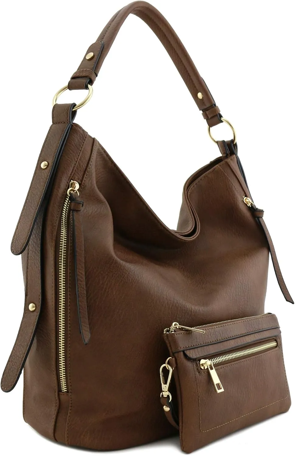 2pc Set Faux Leather Large Hobo Bag with Pouch Purse
