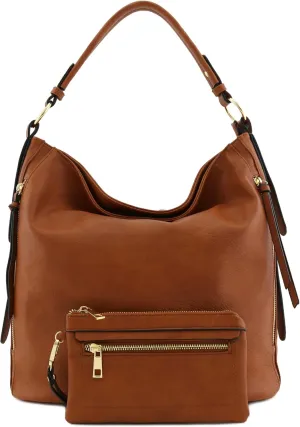 2pc Set Faux Leather Large Hobo Bag with Pouch Purse