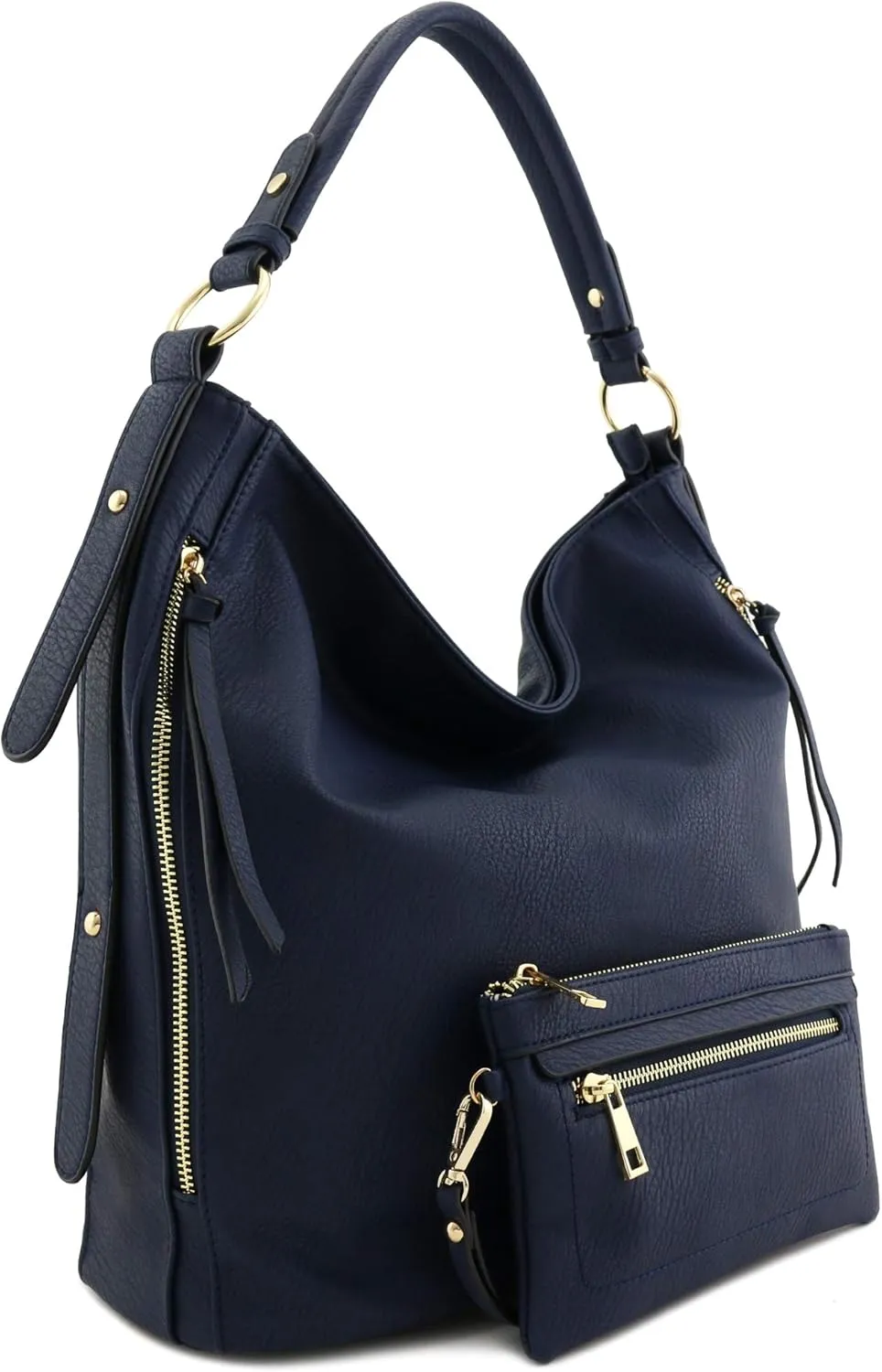 2pc Set Faux Leather Large Hobo Bag with Pouch Purse