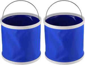 2Pcs Outdoor Folding Bucket 9L Collapsible Bucket Compact Folding Basin Portable Folding Bucket Water Container for Camping Hiking Blue