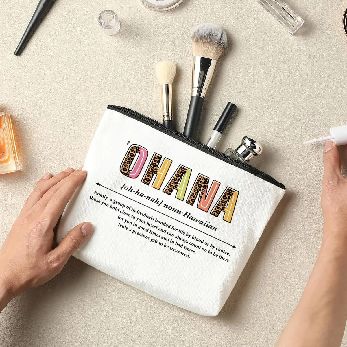 3 PCS Ohana Noun Makeup Bag Family Gifts Hawaiian Gifts Family Gifts Ideas for Women Female Mom Grandma Sister Daughter Vacation Holiday Christmas Cosmetic Bag Travel Toiletry Bag