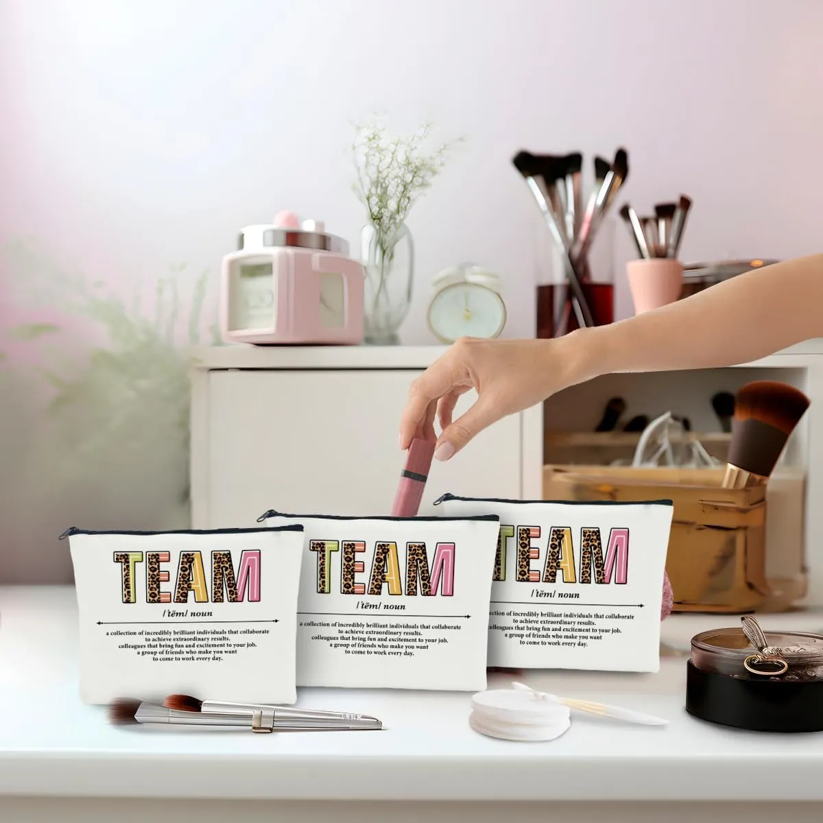 3 PCS Team Gifts for Employees Makeup Bag Team Appreciation Gifts for Employees Coworker Employee Gifts for Women Females Colleagues Staff Retirement Christmas Cosmetic Bag Travel Toiletry Bag